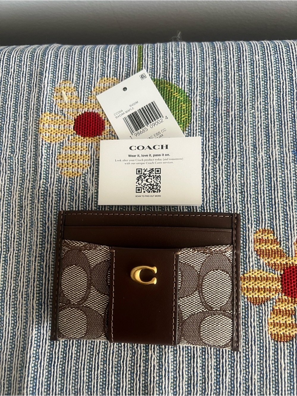 COACH Brown Signature Canvas Card Case with Gold C Logo NWT
